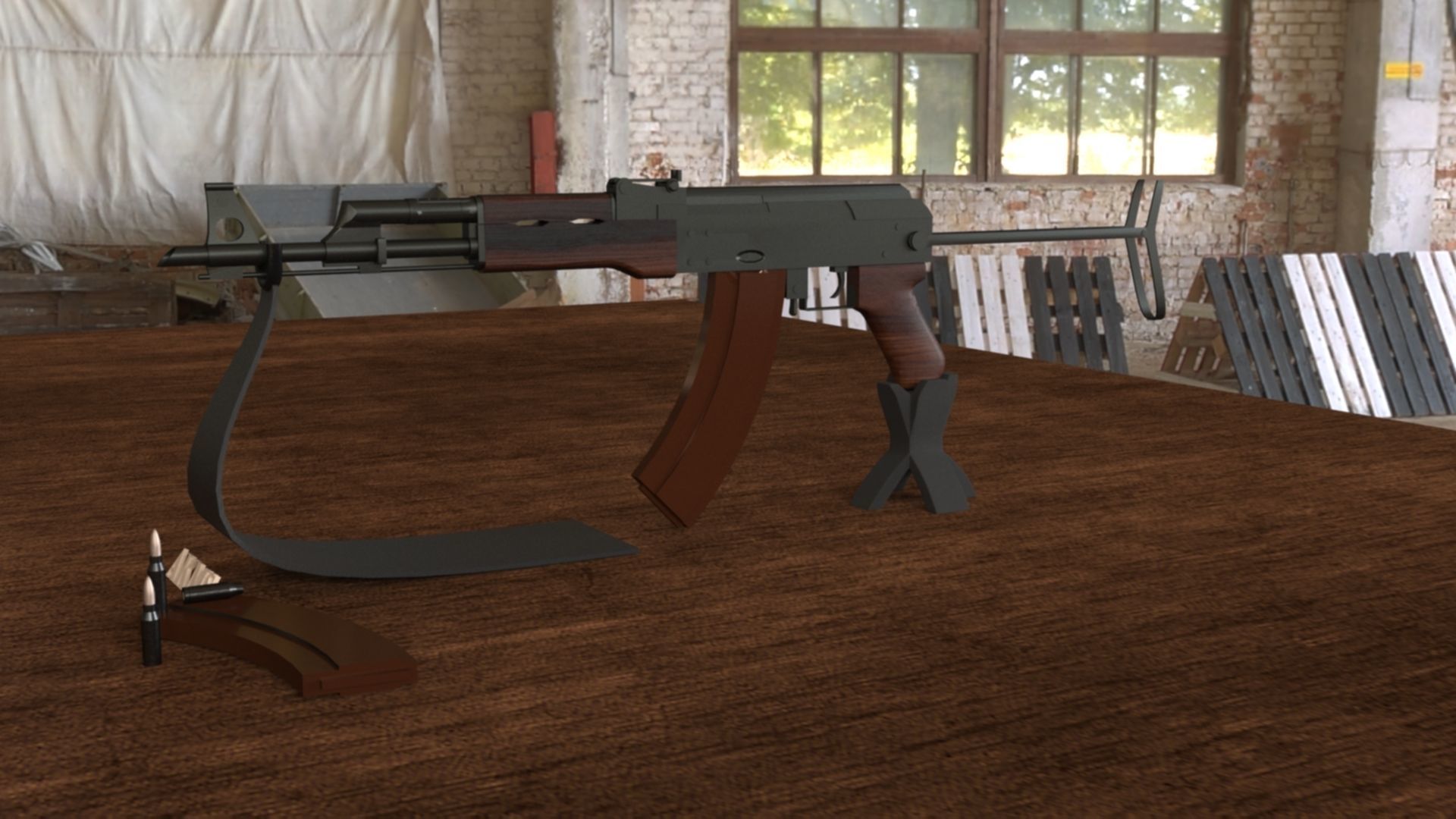 Russian AKMS Assault Rifle - Iconic 3D Model Low-poly 3D model_8