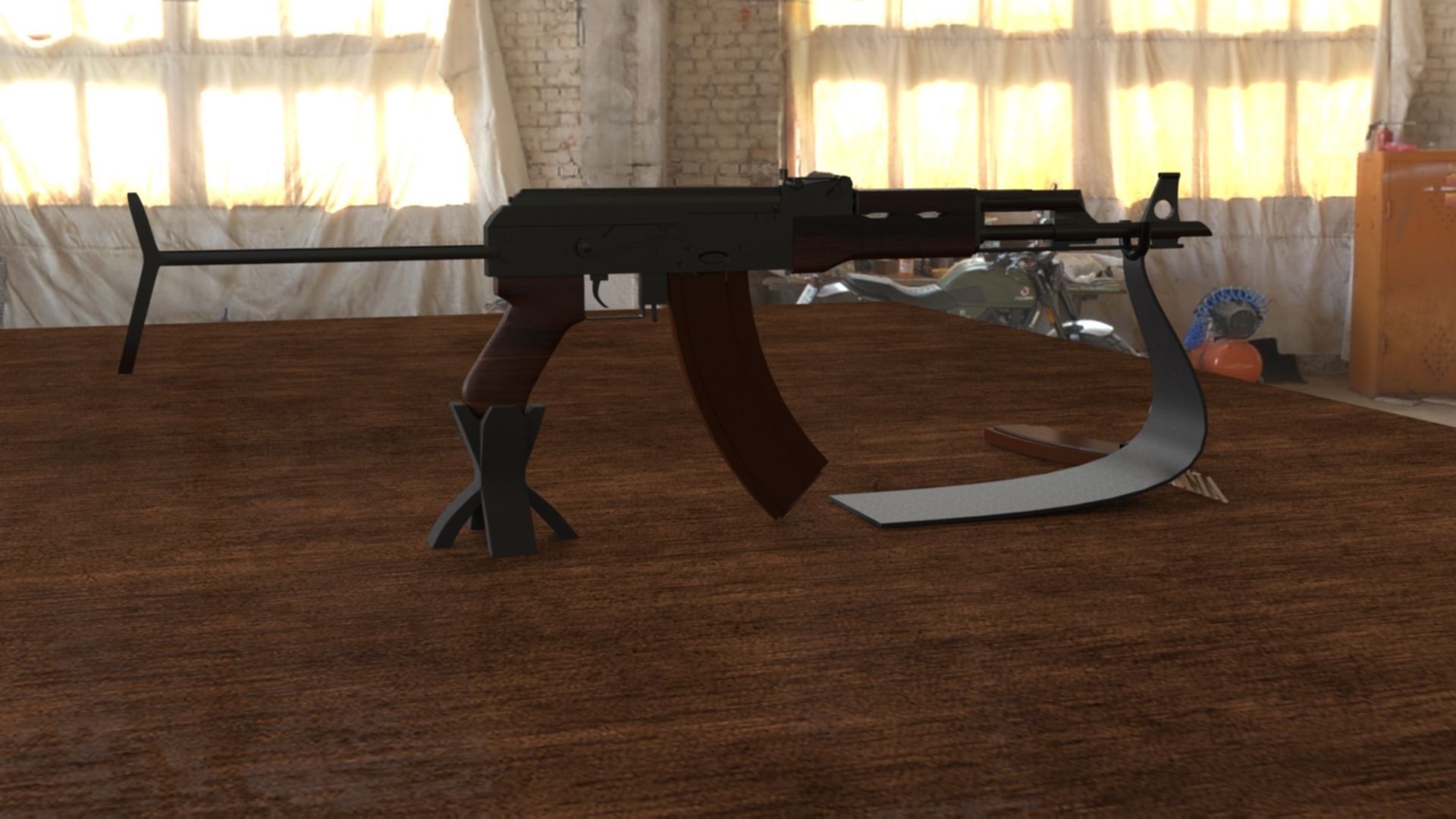 Russian AKMS Assault Rifle - Iconic 3D Model Low-poly 3D model_5