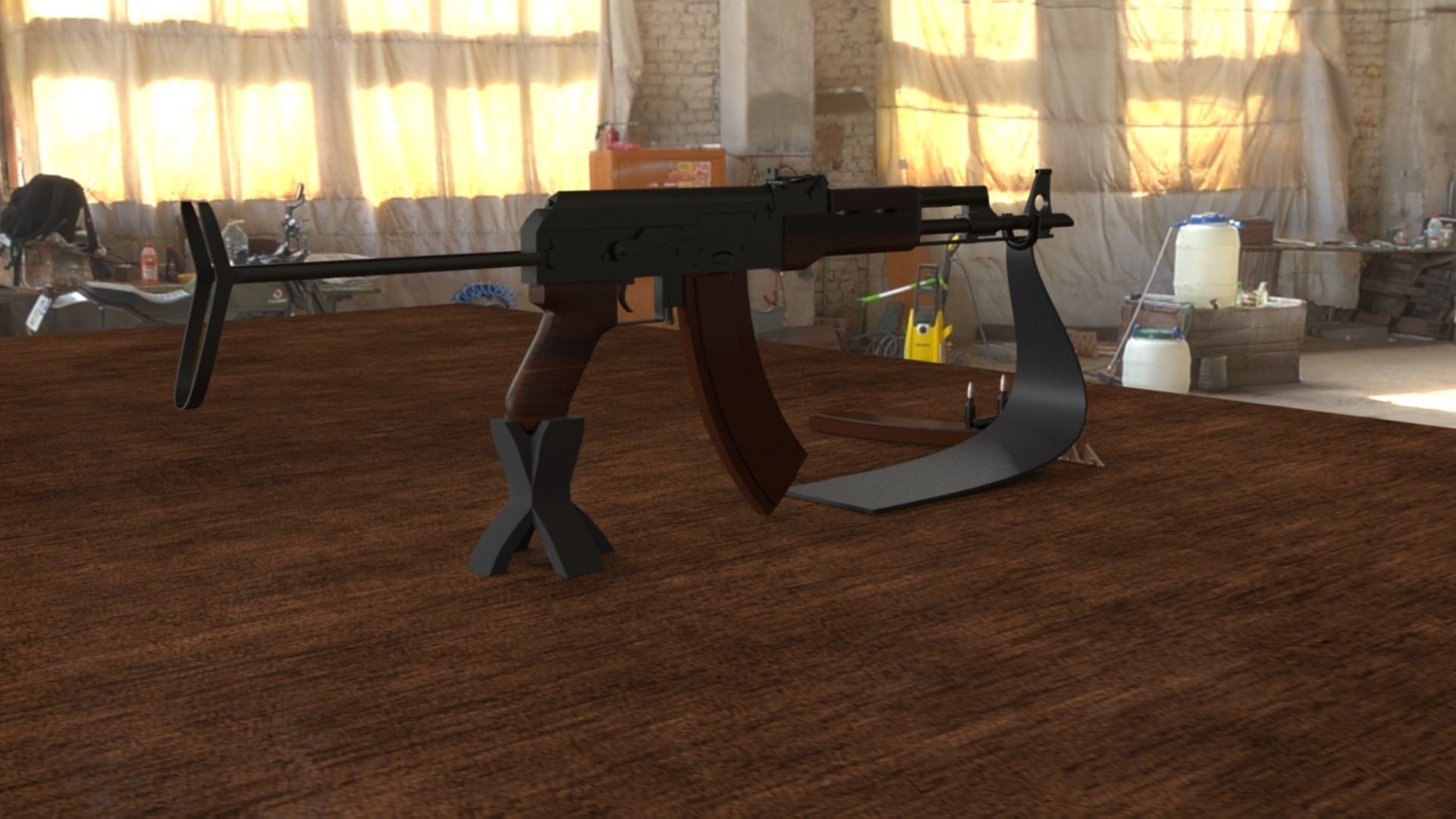 Russian AKMS Assault Rifle - Iconic 3D Model Low-poly 3D model_4