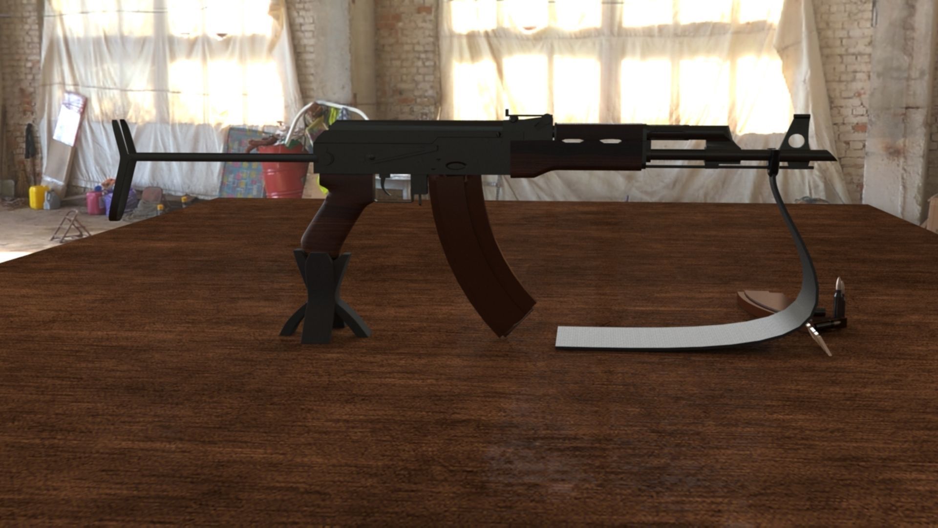 Russian AKMS Assault Rifle - Iconic 3D Model Low-poly 3D model_6