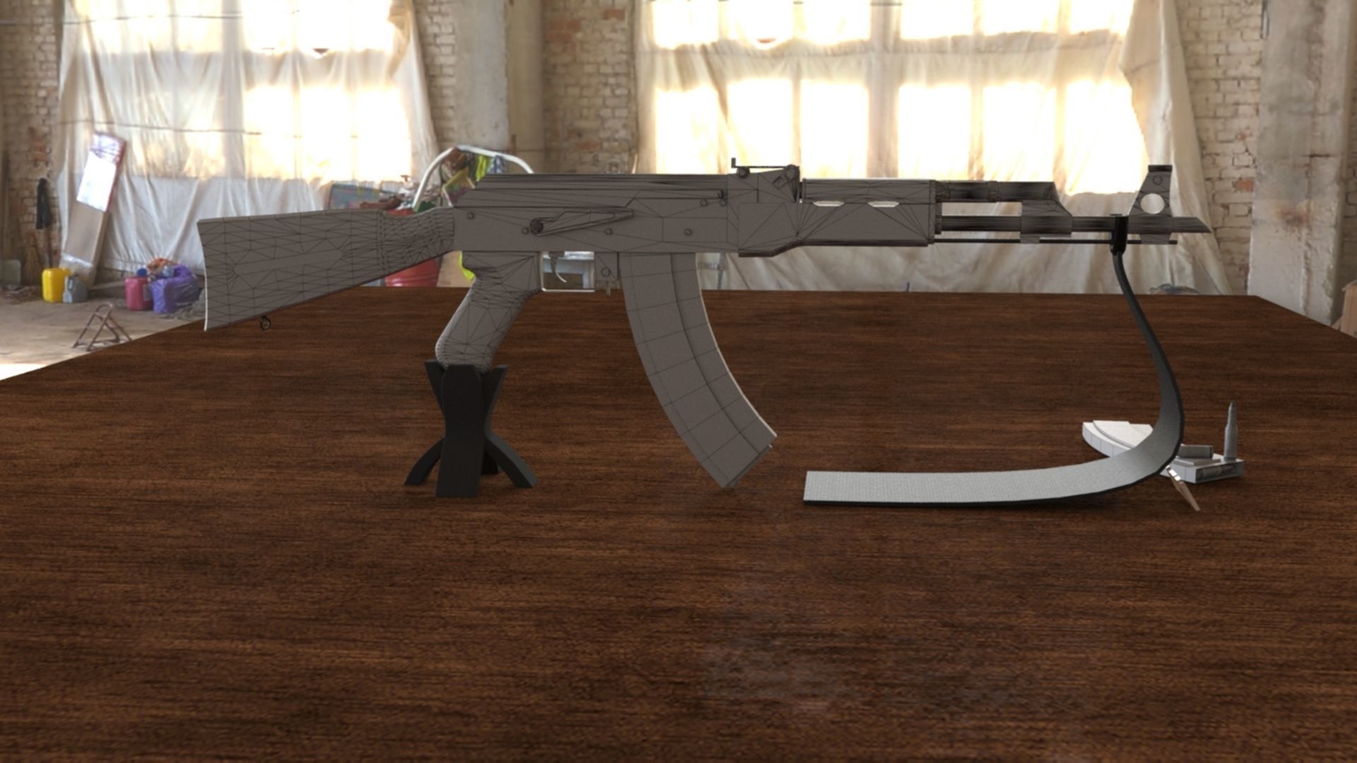 Russian AKM Assault Rifle 3D Model Low-poly 3D model_18