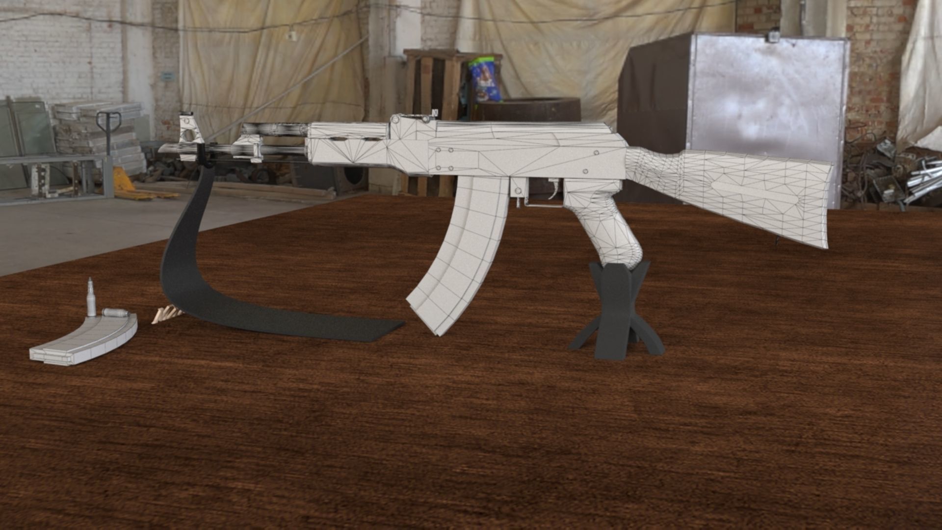 Russian AKM Assault Rifle 3D Model Low-poly 3D model_24