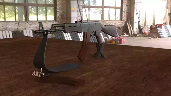 Russian AKM Assault Rifle 3D Model  Low-poly 3D model