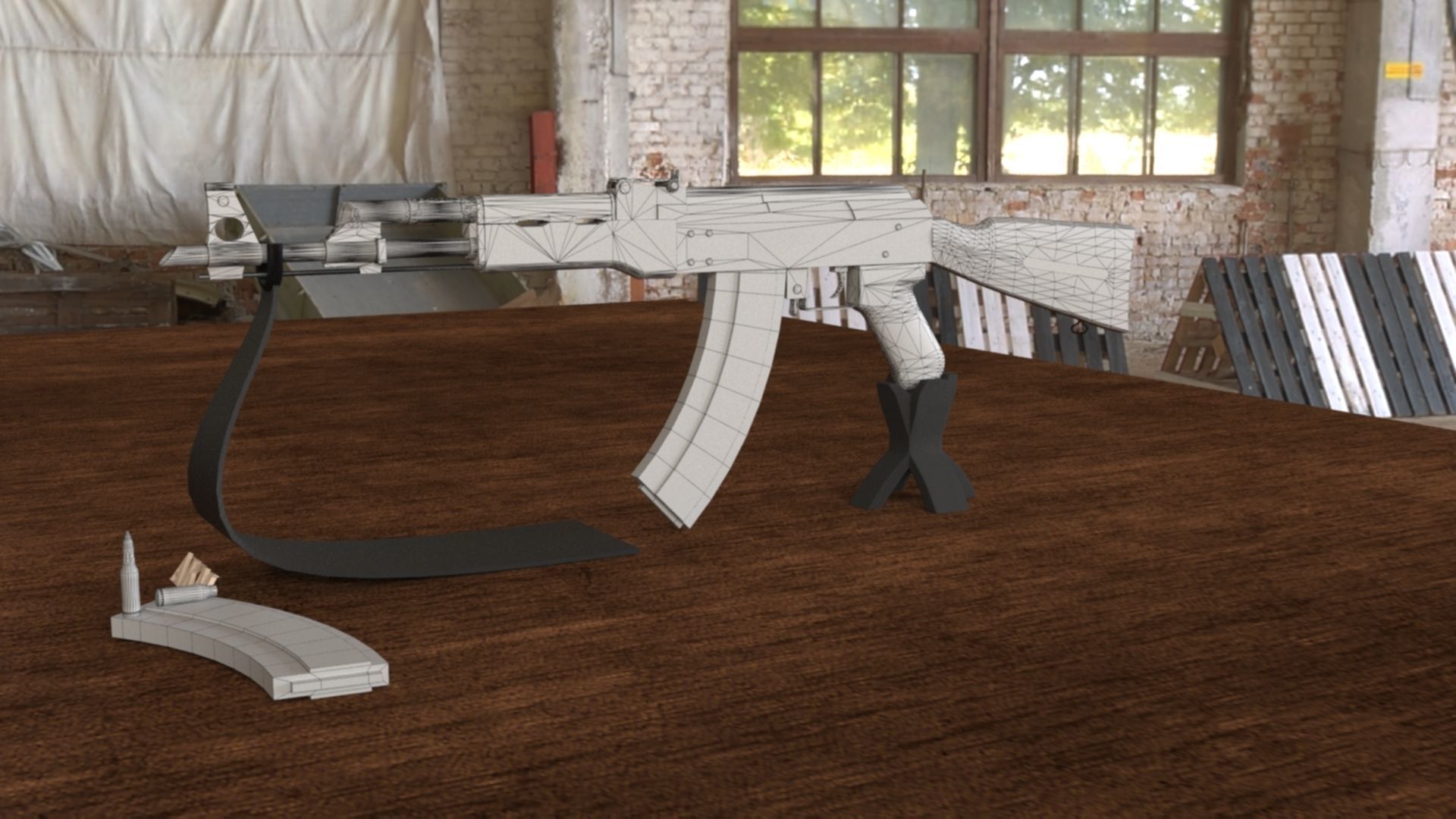 Russian AKM Assault Rifle 3D Model Low-poly 3D model_22