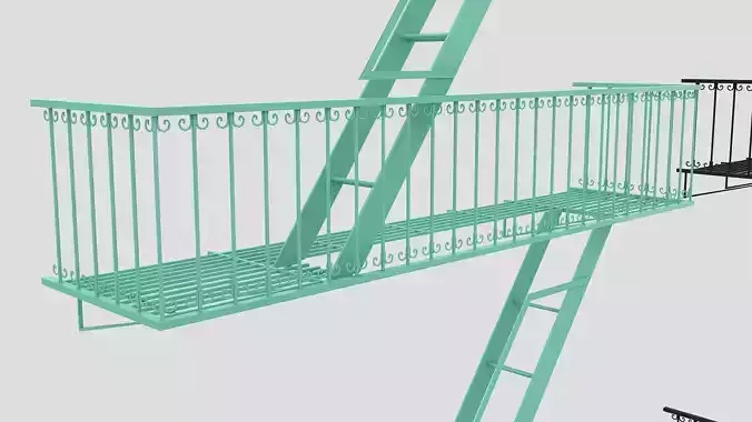 Emergency Fire Escape Stairs 3d model Low-poly 3D model