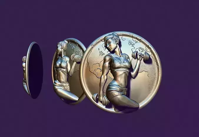 Medallion icon with the image of a young girl athlete 3D print model