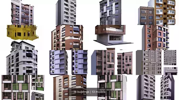 14 buildings 3D Model Collection