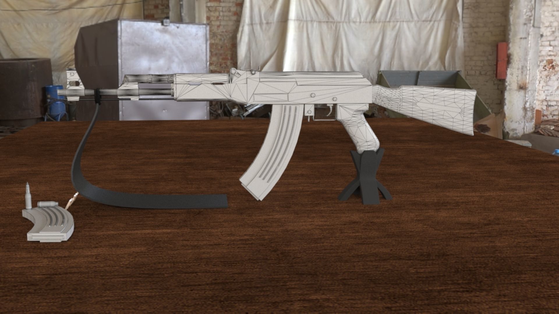 Russian AK-47 Assault Rifle Low-poly 3D model_23