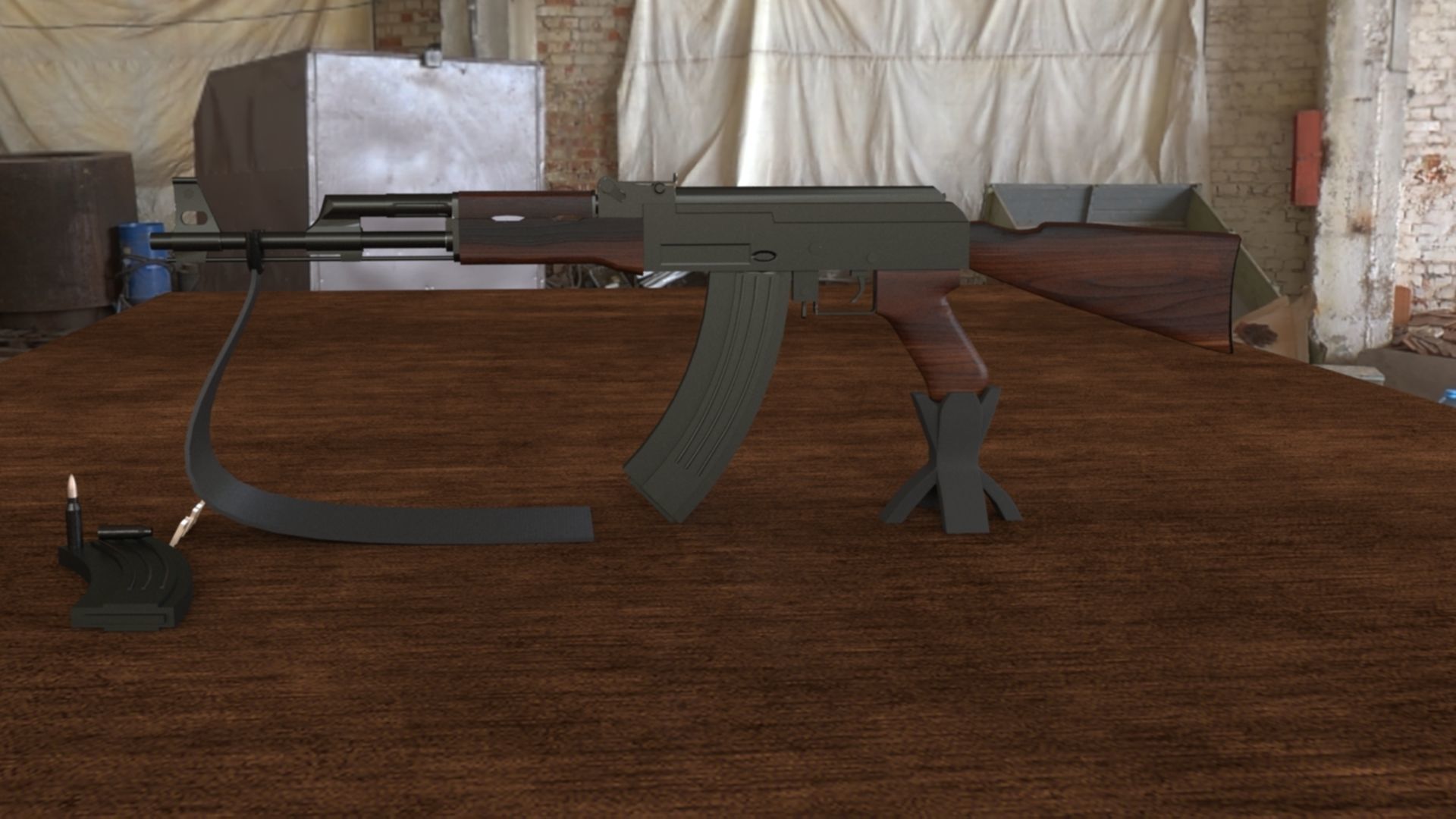 Russian AK-47 Assault Rifle Low-poly 3D model_11