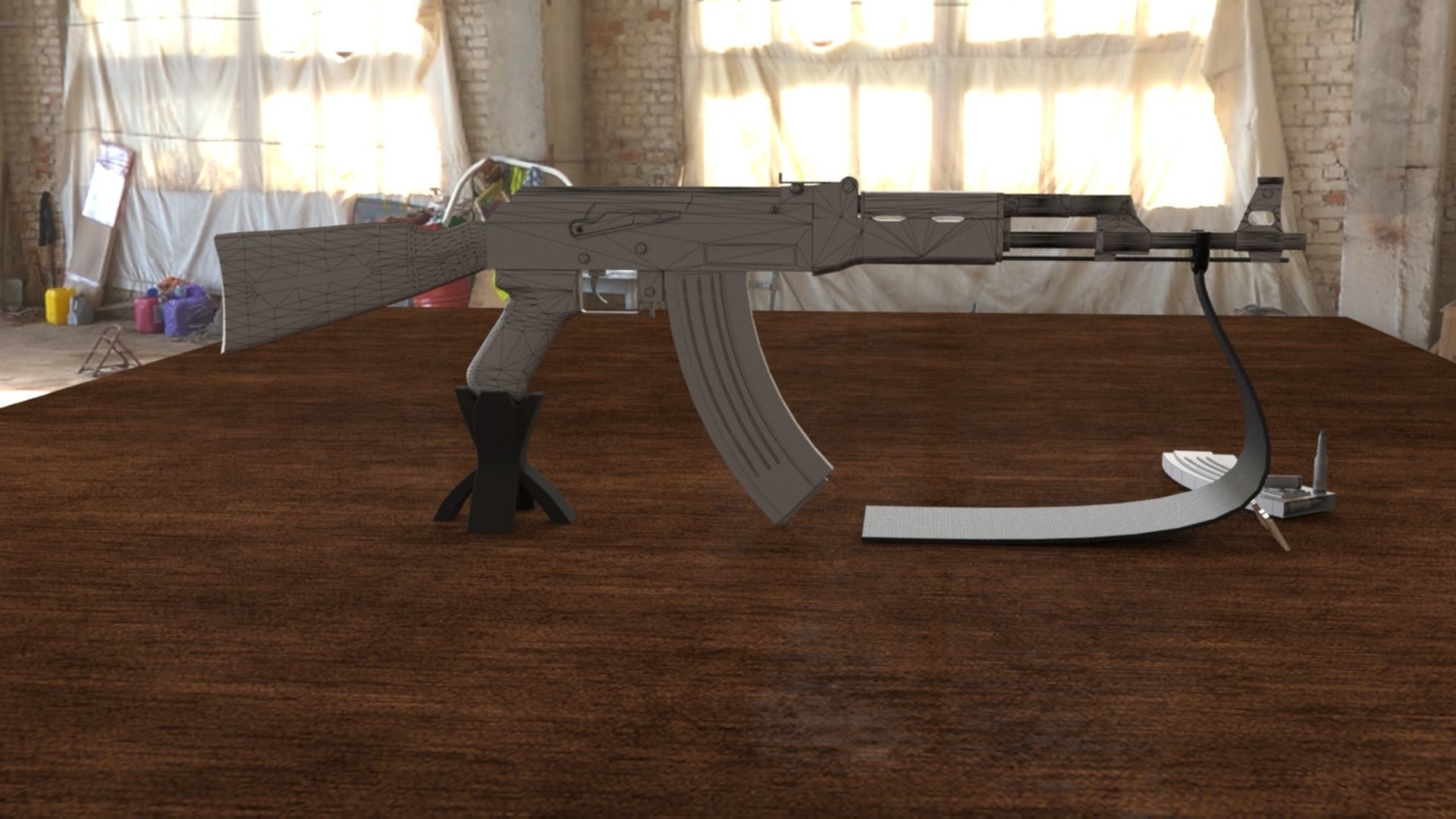 Russian AK-47 Assault Rifle Low-poly 3D model_17