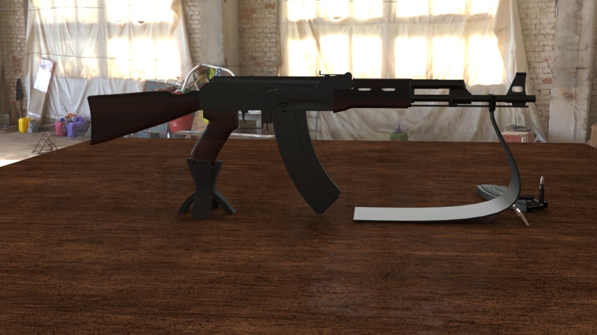 Russian AK-47 Assault Rifle Low-poly 3D model_8