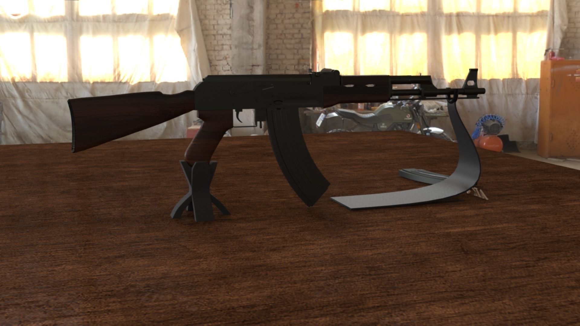 Russian AK-47 Assault Rifle Low-poly 3D model_7