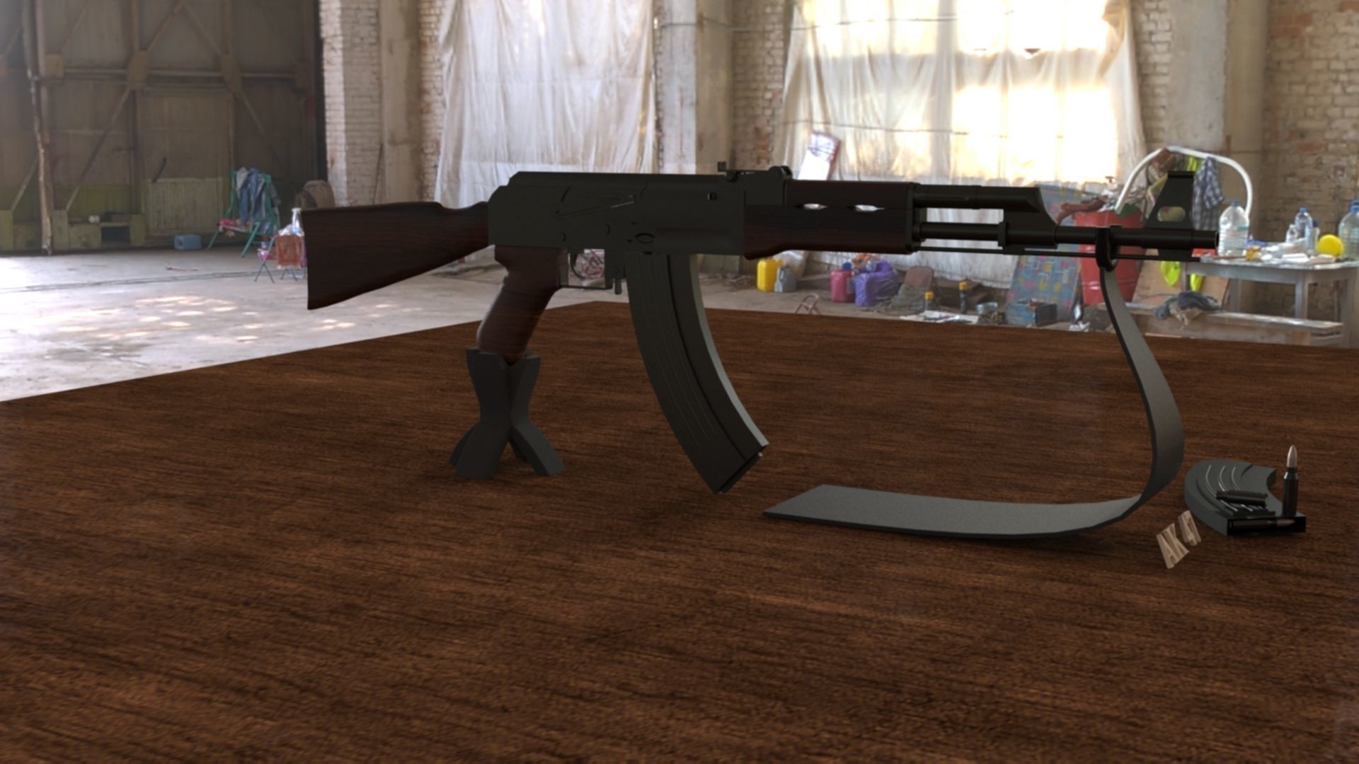 Russian AK-47 Assault Rifle Low-poly 3D model_13