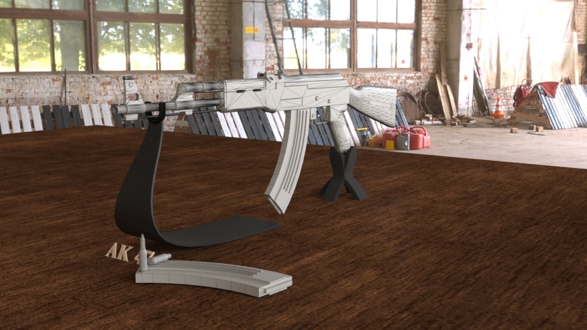 Russian AK-47 Assault Rifle Low-poly 3D model_22