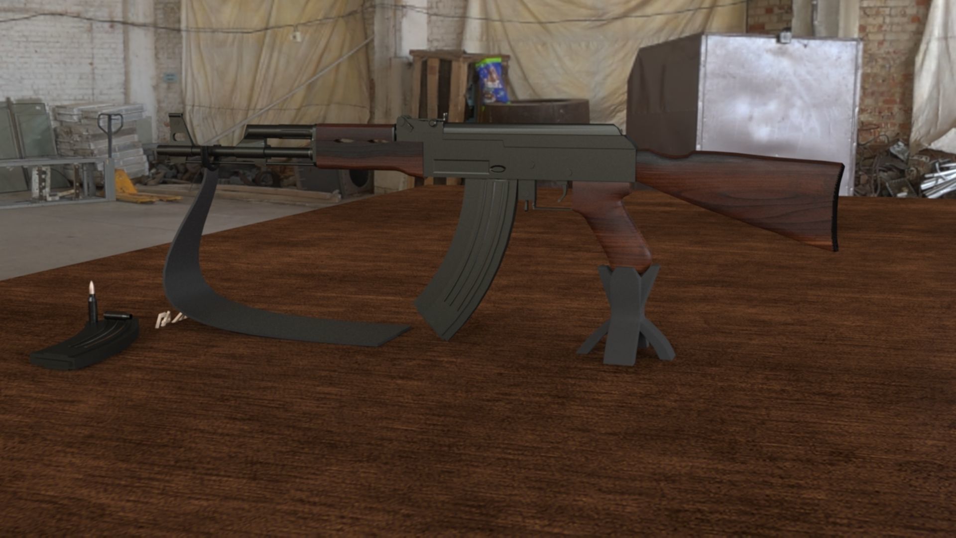 Russian AK-47 Assault Rifle Low-poly 3D model_6