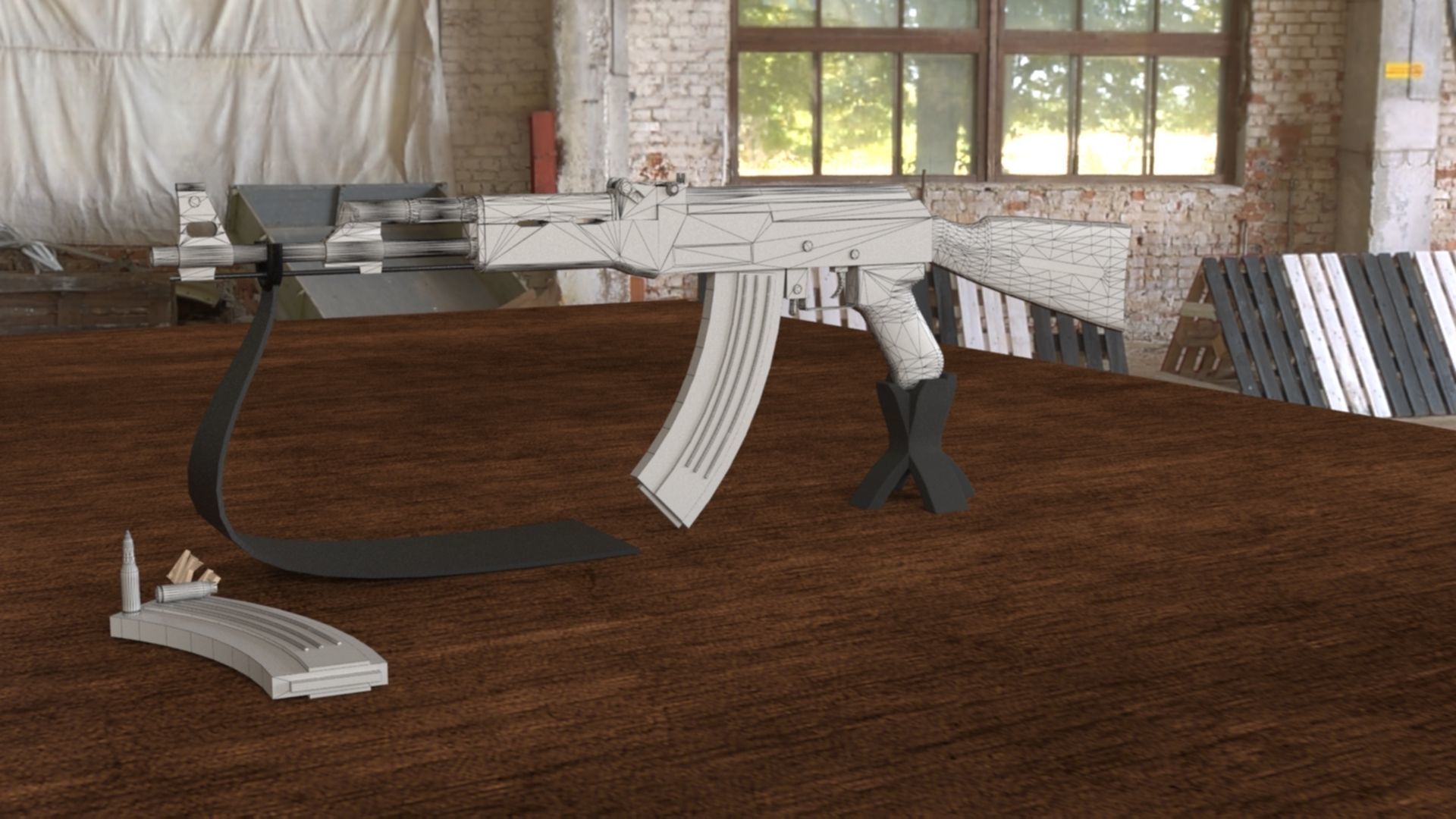 Russian AK-47 Assault Rifle Low-poly 3D model_18