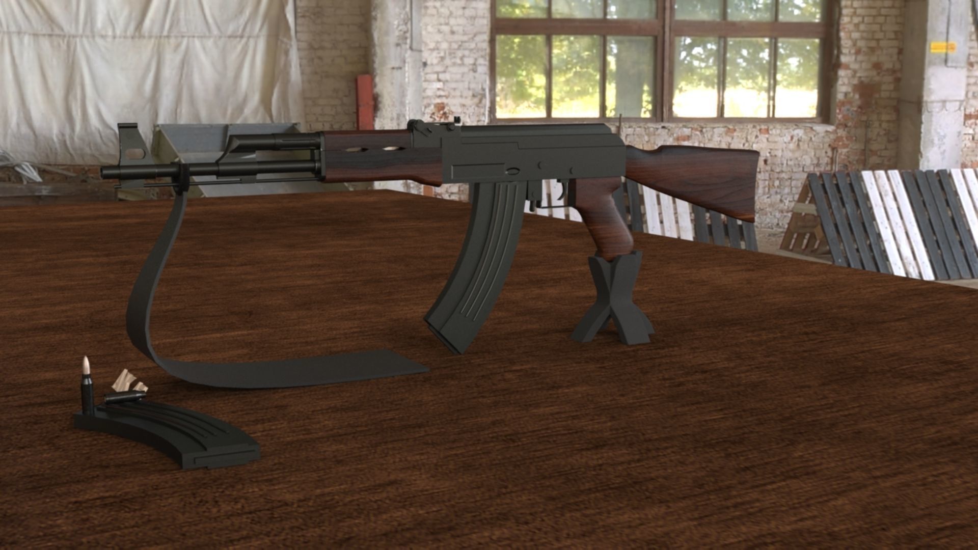 Russian AK-47 Assault Rifle Low-poly 3D model_9