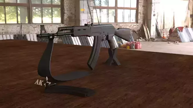 Russian AK-47 Assault Rifle Low-poly 3D model