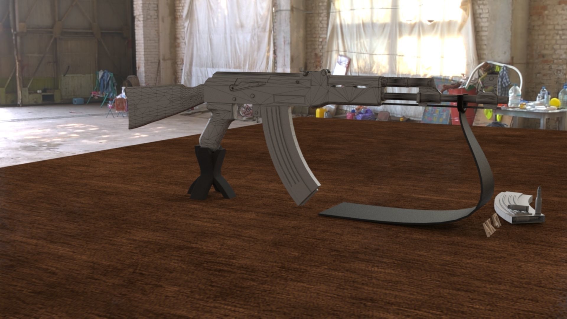 Russian AK-47 Assault Rifle Low-poly 3D model_27