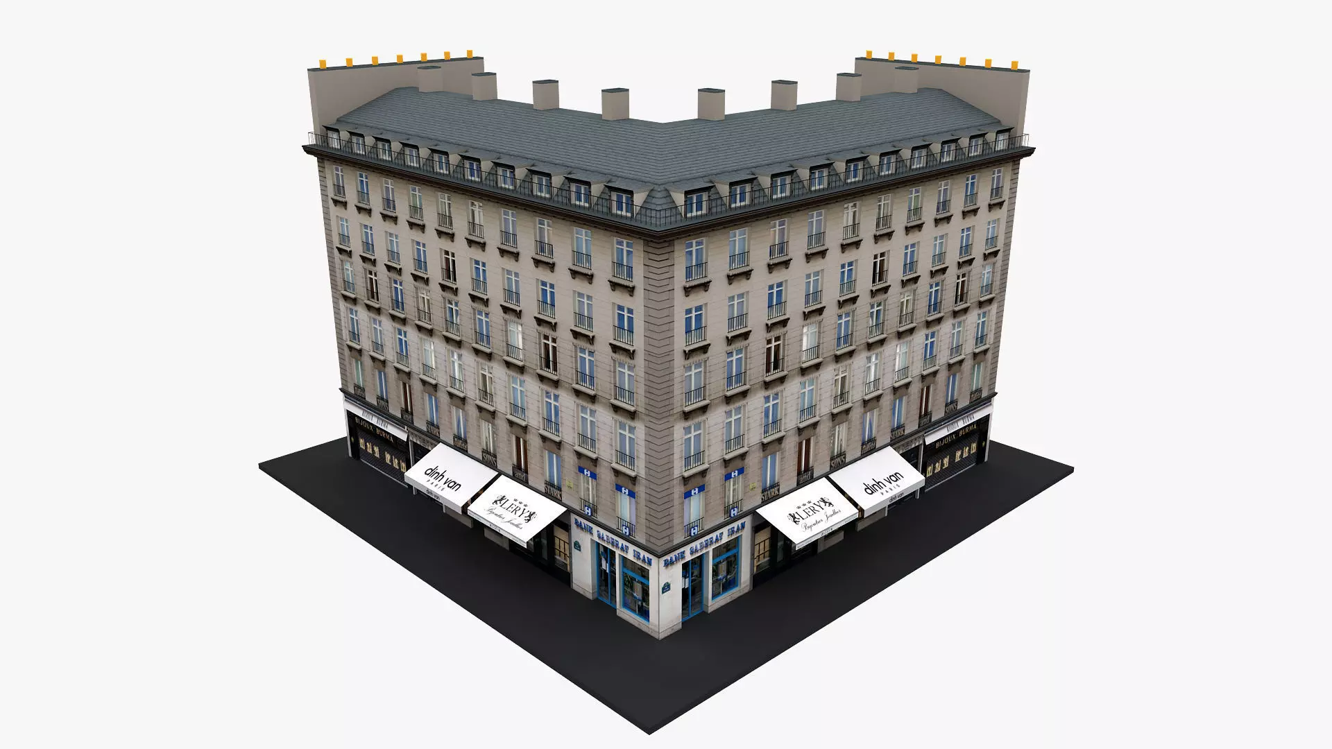 Typical Parisian Apartment Building 02 Low-poly 3D model_0