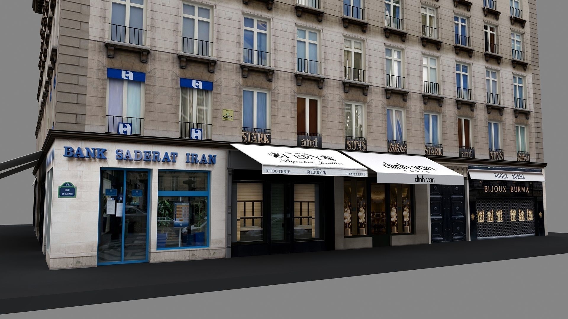 Typical Parisian Apartment Building 02 Low-poly 3D model_3