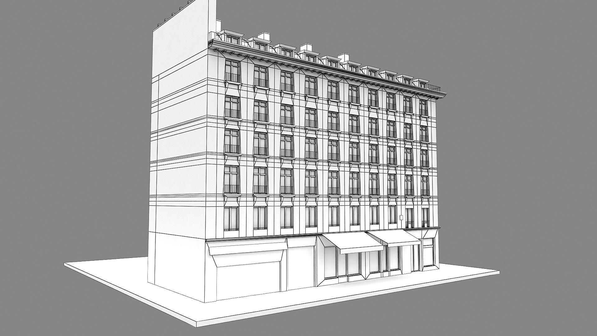 Typical Parisian Apartment Building 02 Low-poly 3D model_25
