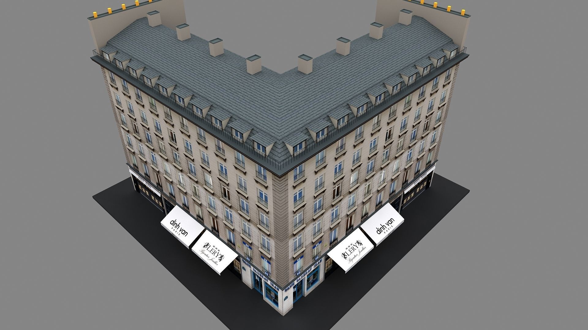 Typical Parisian Apartment Building 02 Low-poly 3D model_7