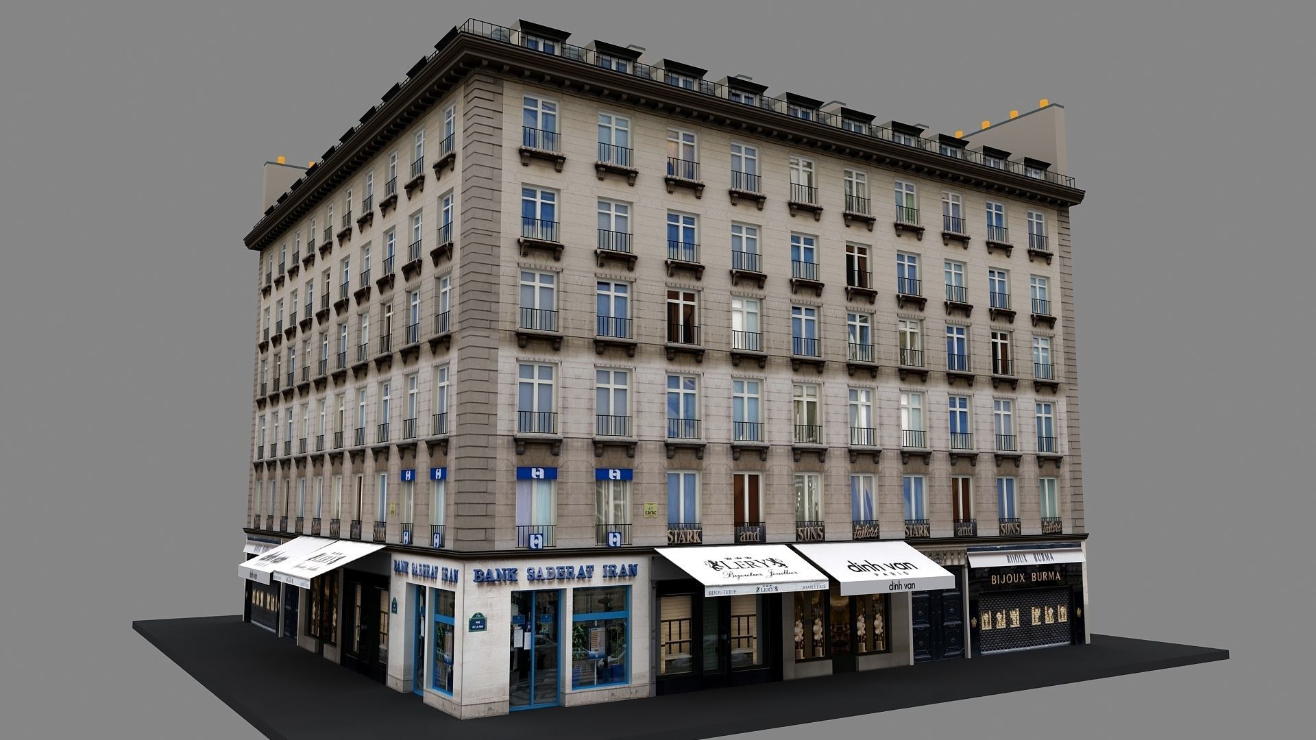 Typical Parisian Apartment Building 02 Low-poly 3D model_13