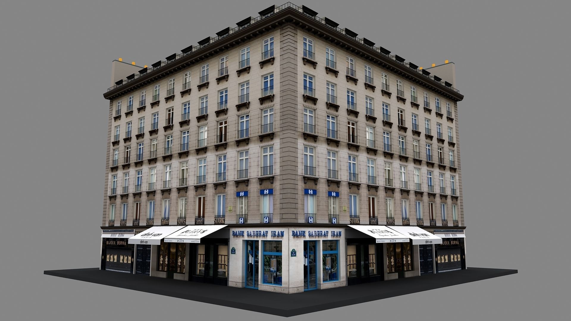 Typical Parisian Apartment Building 02 Low-poly 3D model_9
