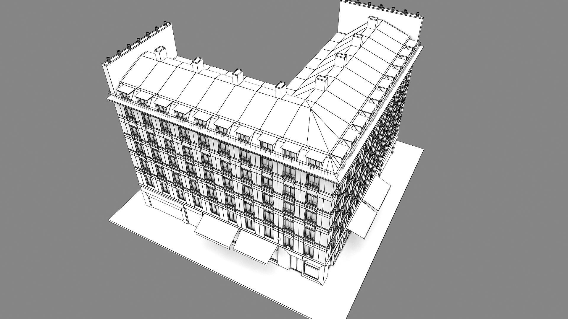 Typical Parisian Apartment Building 02 Low-poly 3D model_27