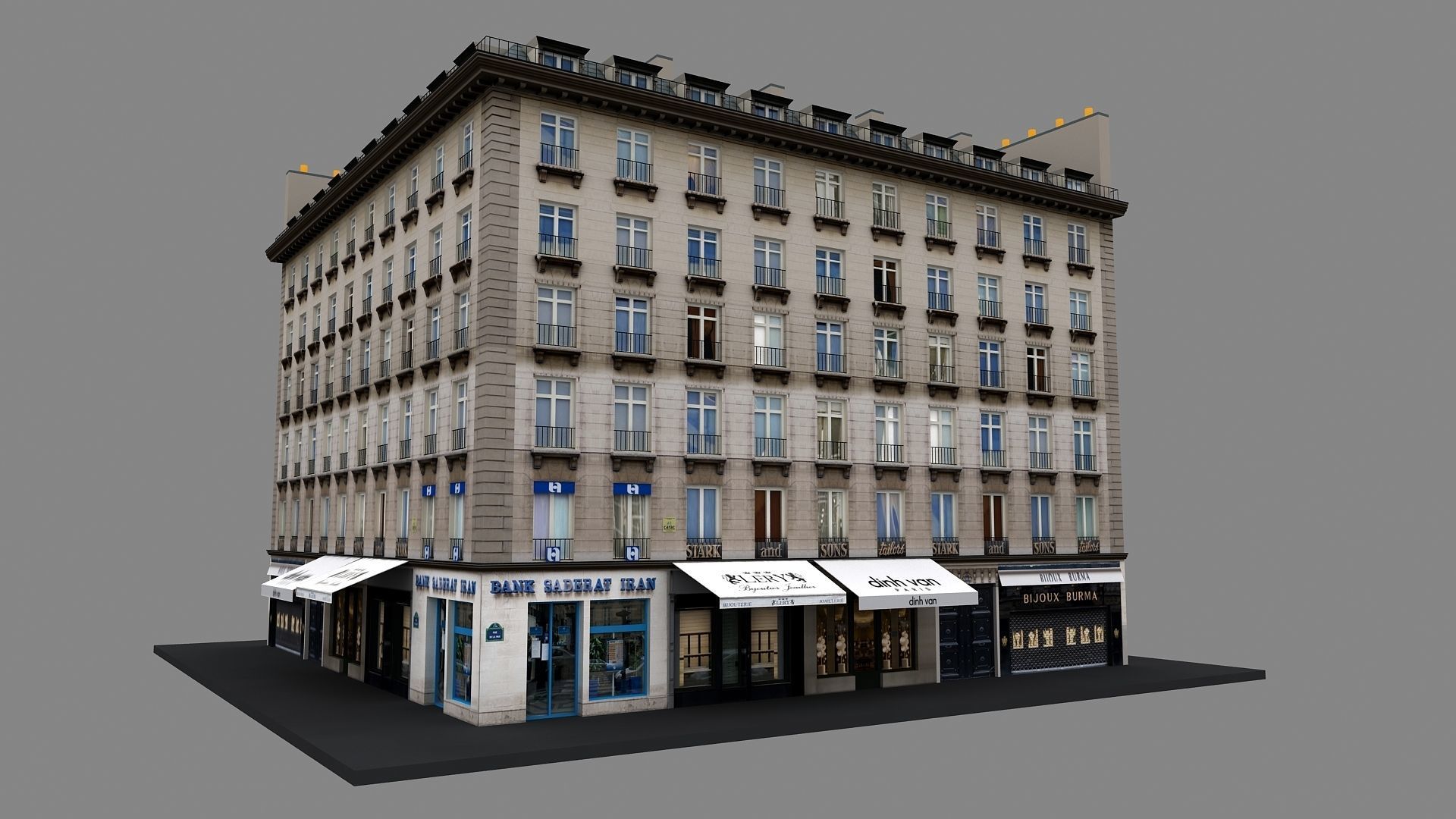 Typical Parisian Apartment Building 02 Low-poly 3D model_2
