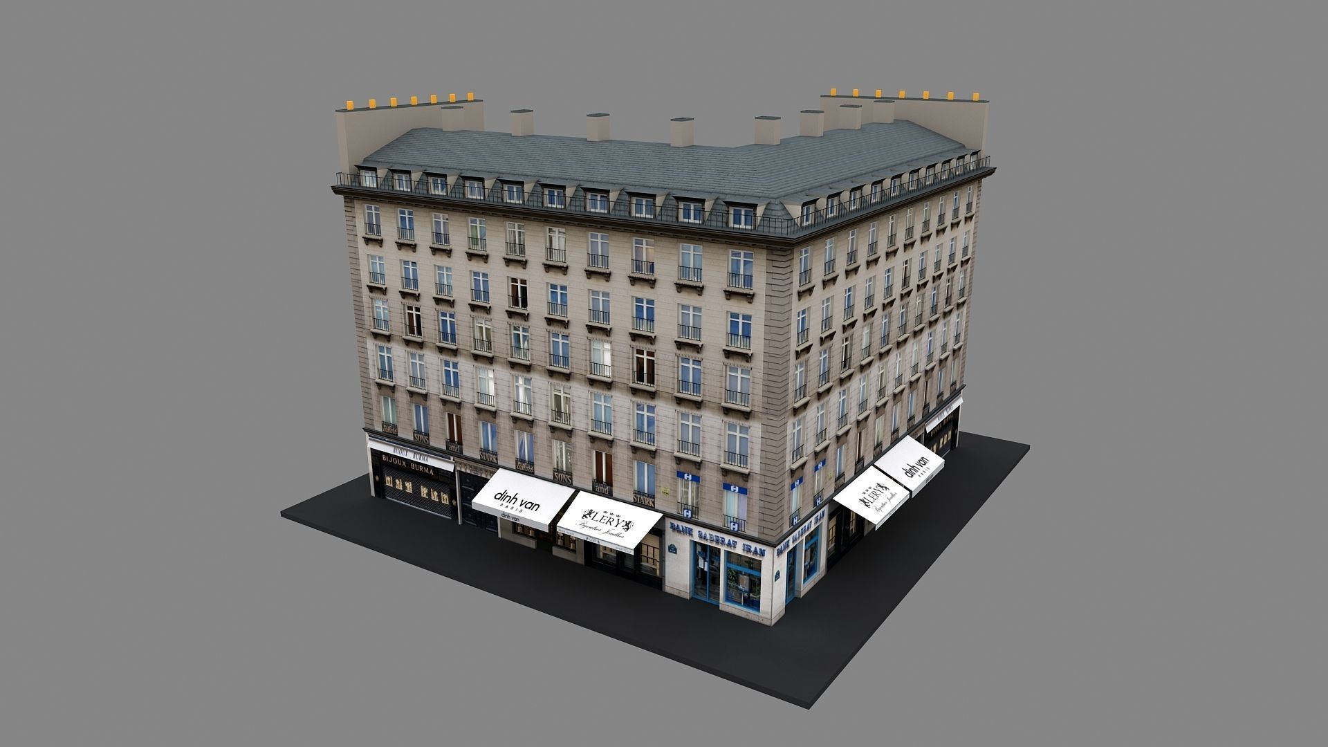 Typical Parisian Apartment Building 02 Low-poly 3D model_1