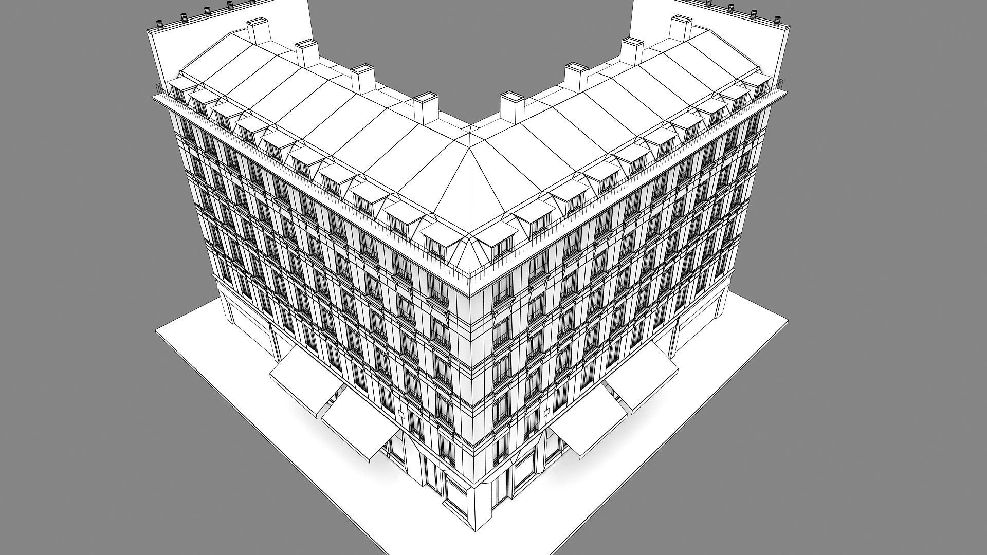 Typical Parisian Apartment Building 02 Low-poly 3D model_22