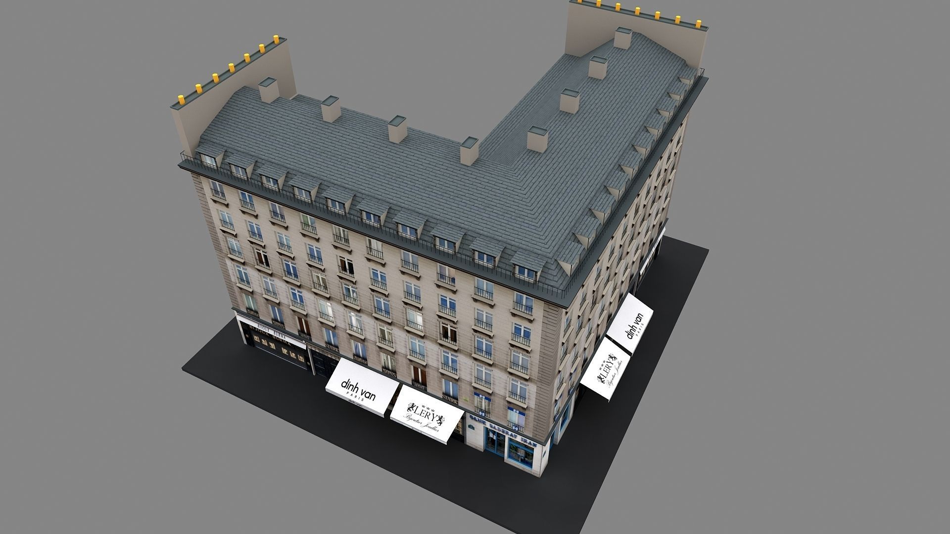Typical Parisian Apartment Building 02 Low-poly 3D model_12