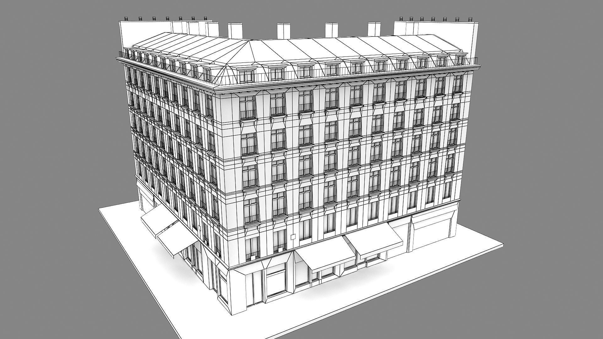 Typical Parisian Apartment Building 02 Low-poly 3D model_30