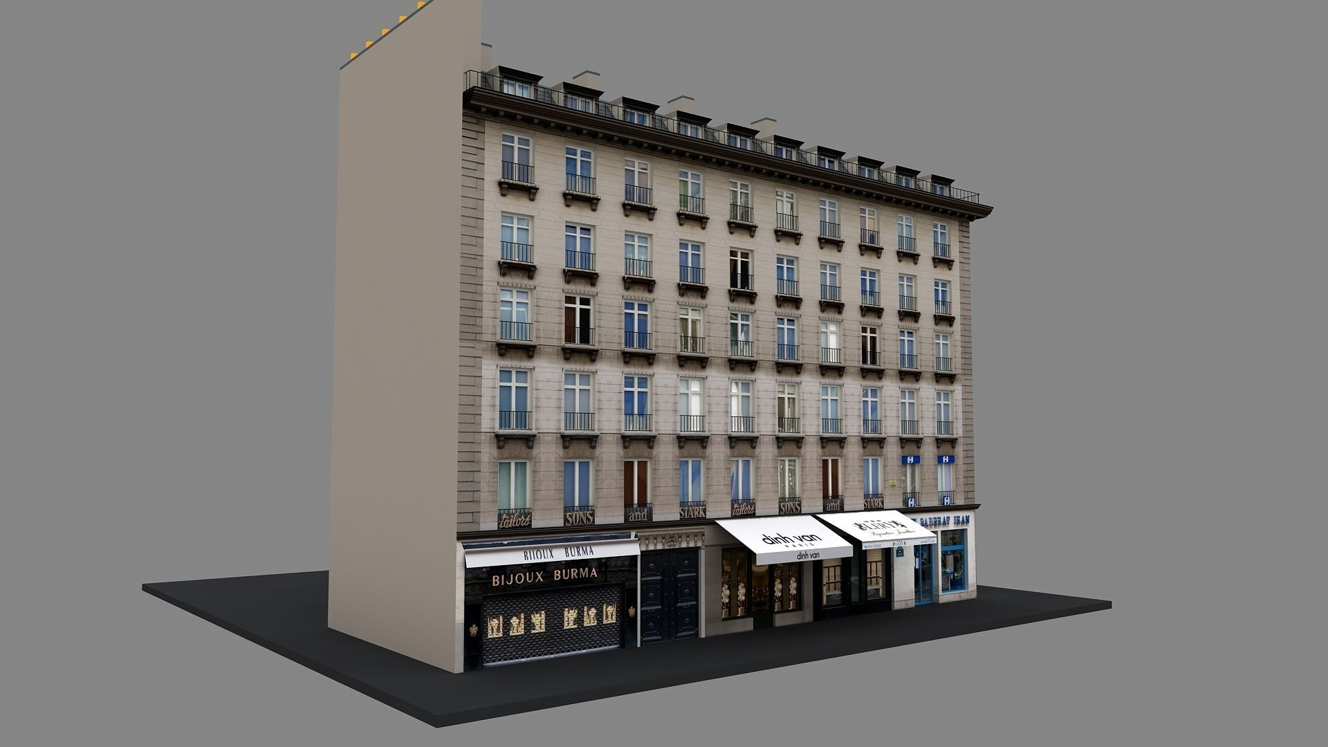 Typical Parisian Apartment Building 02 Low-poly 3D model_10
