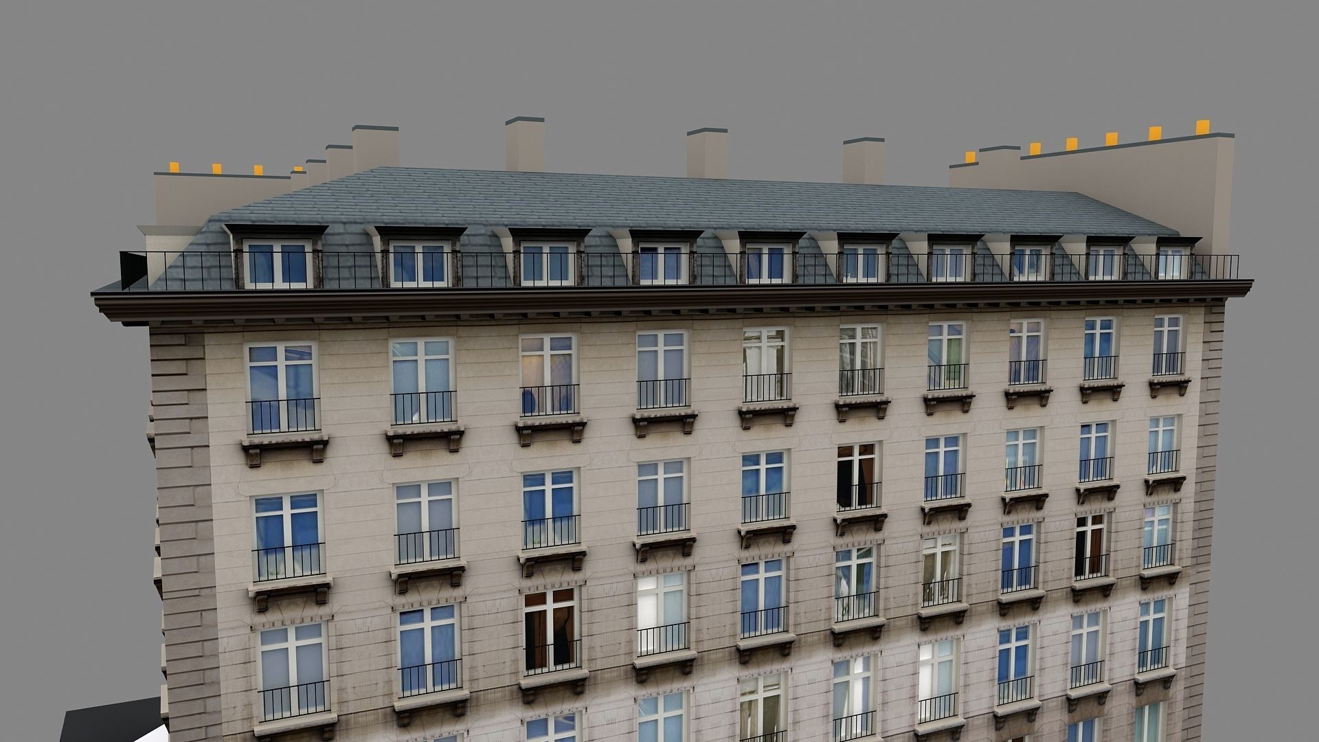 Typical Parisian Apartment Building 02 Low-poly 3D model_6