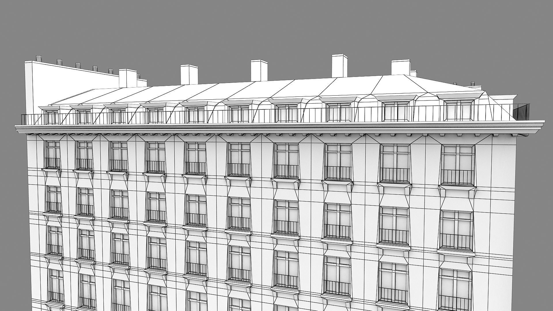 Typical Parisian Apartment Building 02 Low-poly 3D model_20