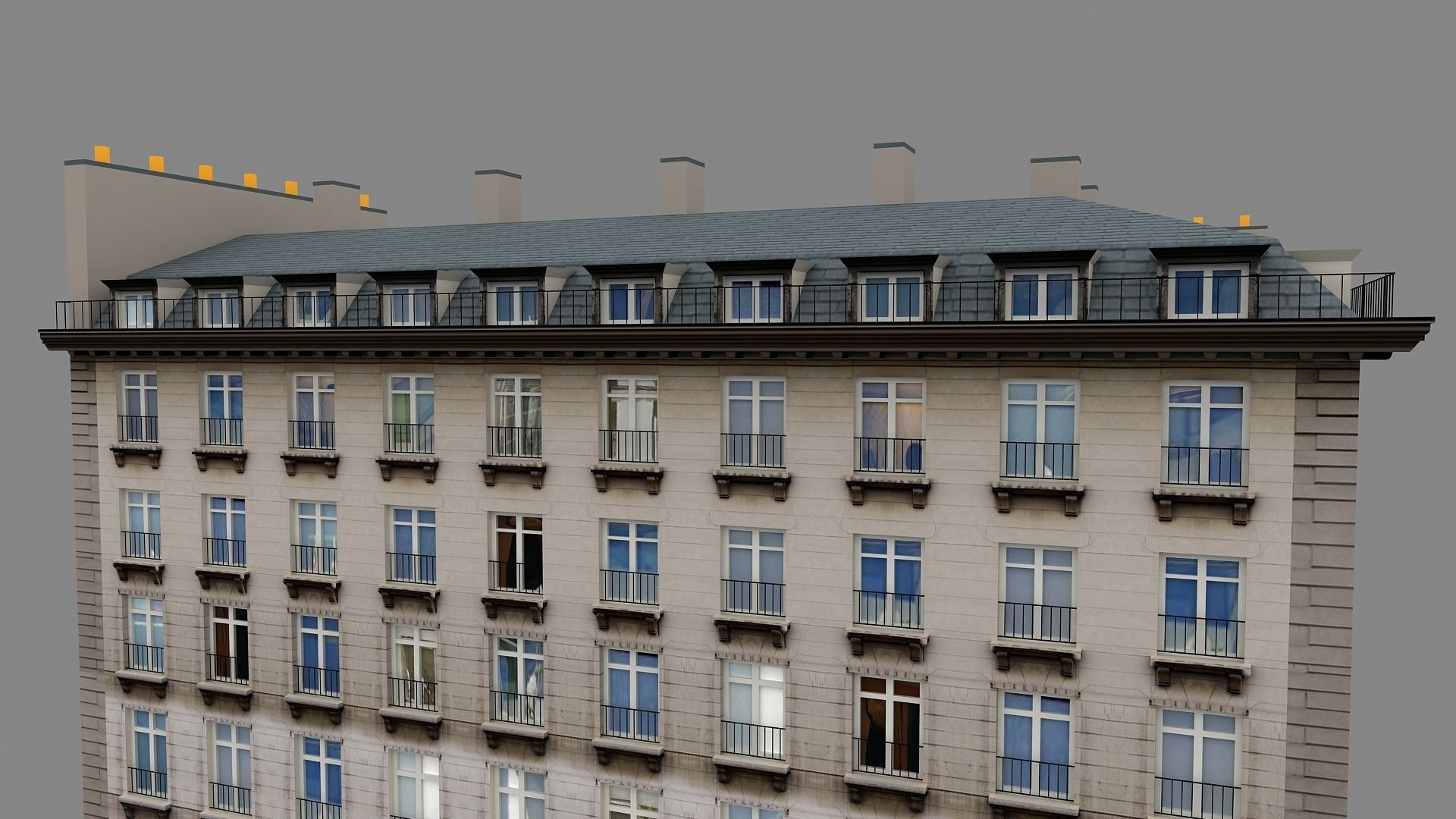 Typical Parisian Apartment Building 02 Low-poly 3D model_5