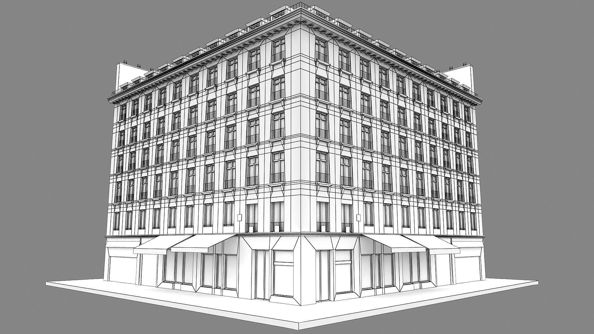 Typical Parisian Apartment Building 02 Low-poly 3D model_24