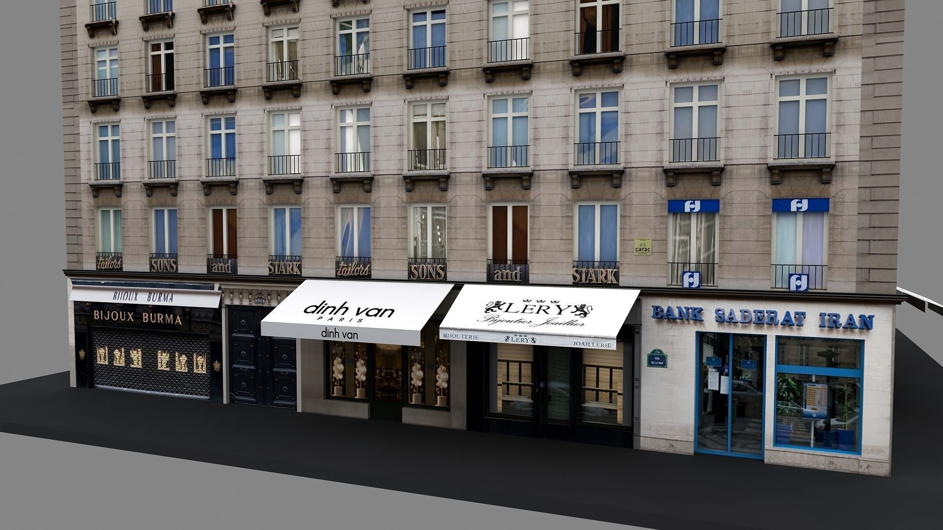 Typical Parisian Apartment Building 02 Low-poly 3D model_4