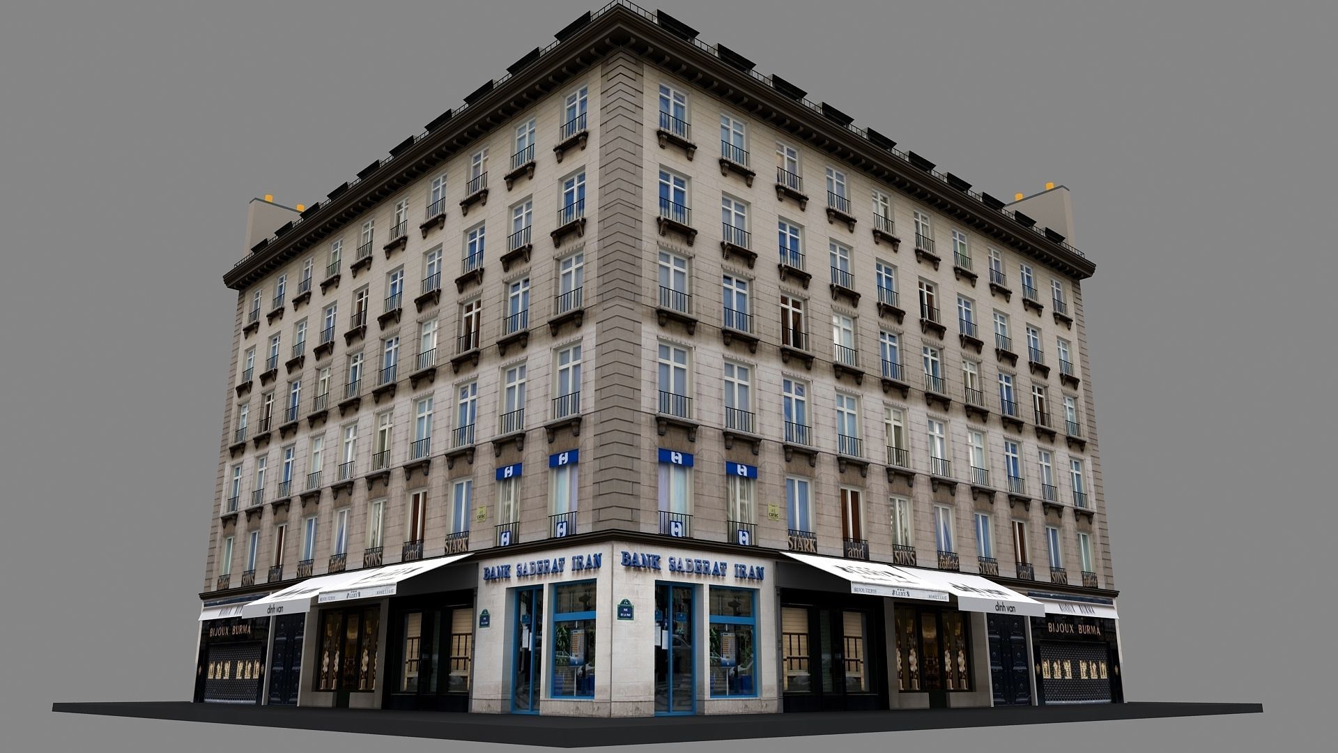 Typical Parisian Apartment Building 02 Low-poly 3D model_14