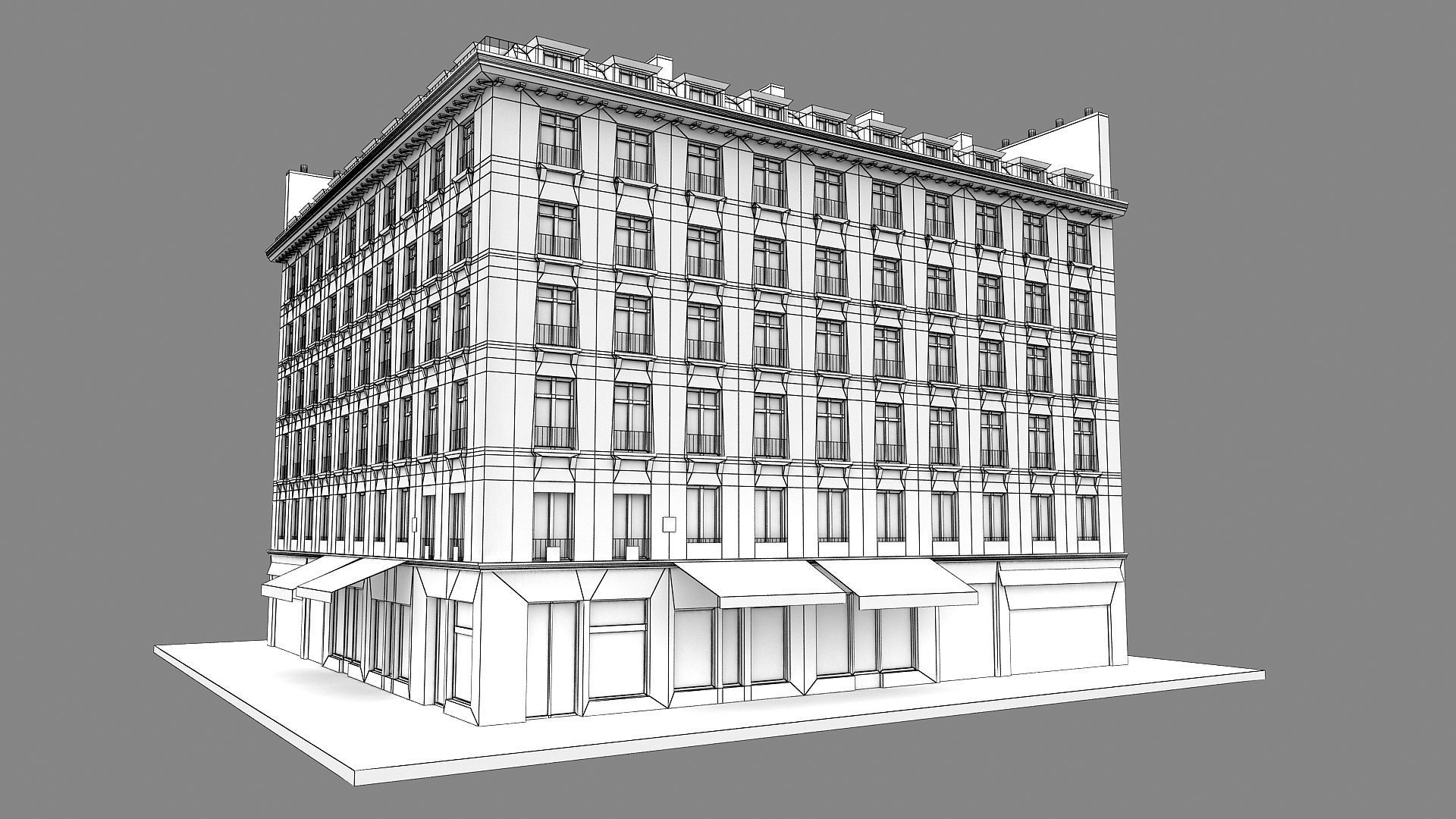 Typical Parisian Apartment Building 02 Low-poly 3D model_17
