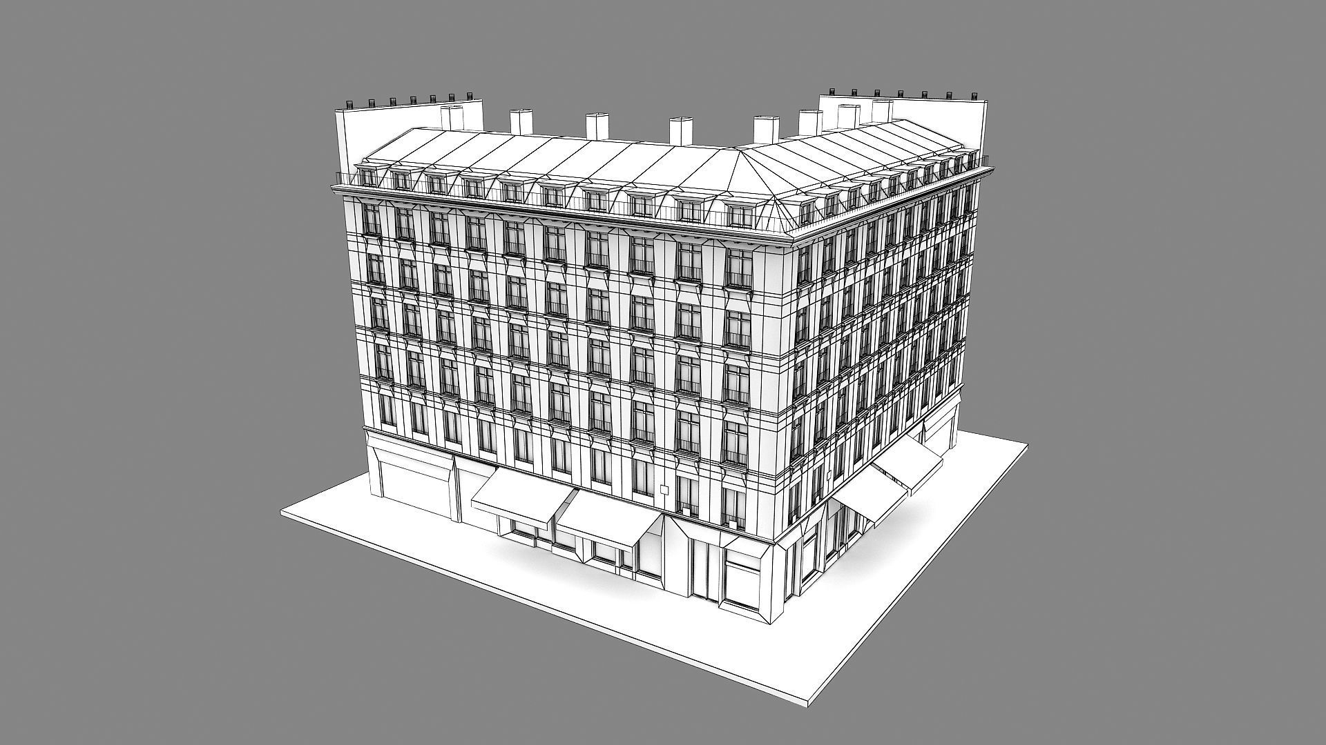 Typical Parisian Apartment Building 02 Low-poly 3D model_16
