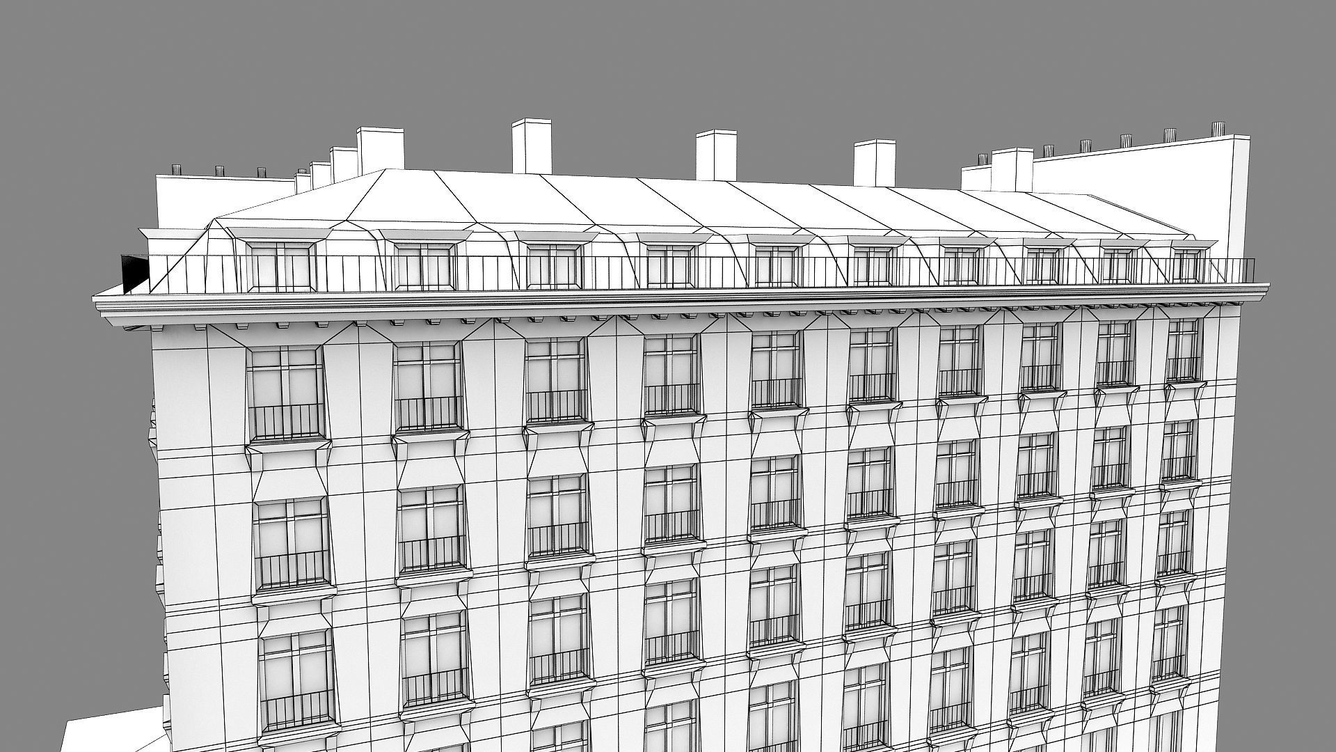Typical Parisian Apartment Building 02 Low-poly 3D model_21