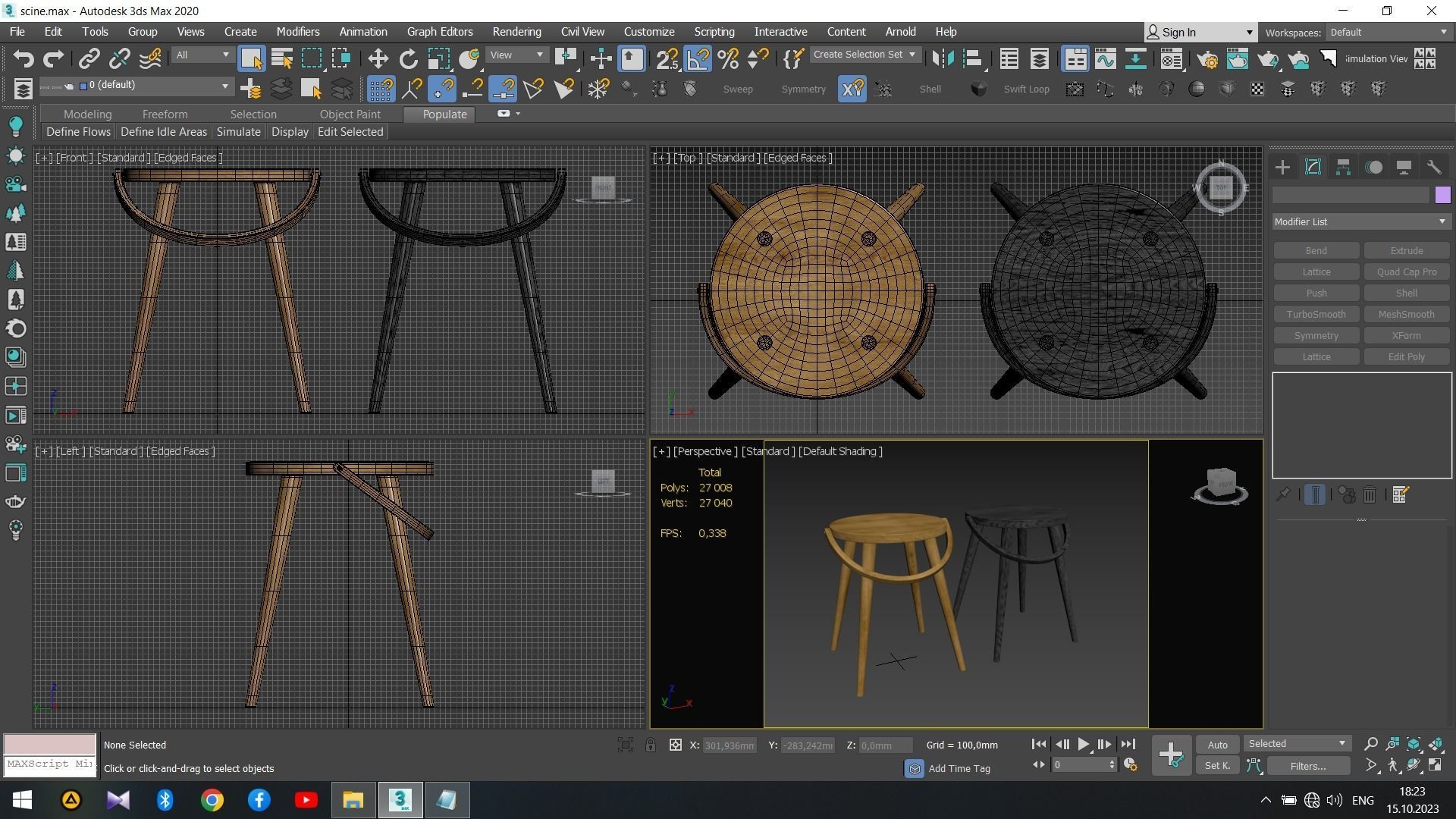 Single Bucket Stool - Chairs Low-poly 3D model_8