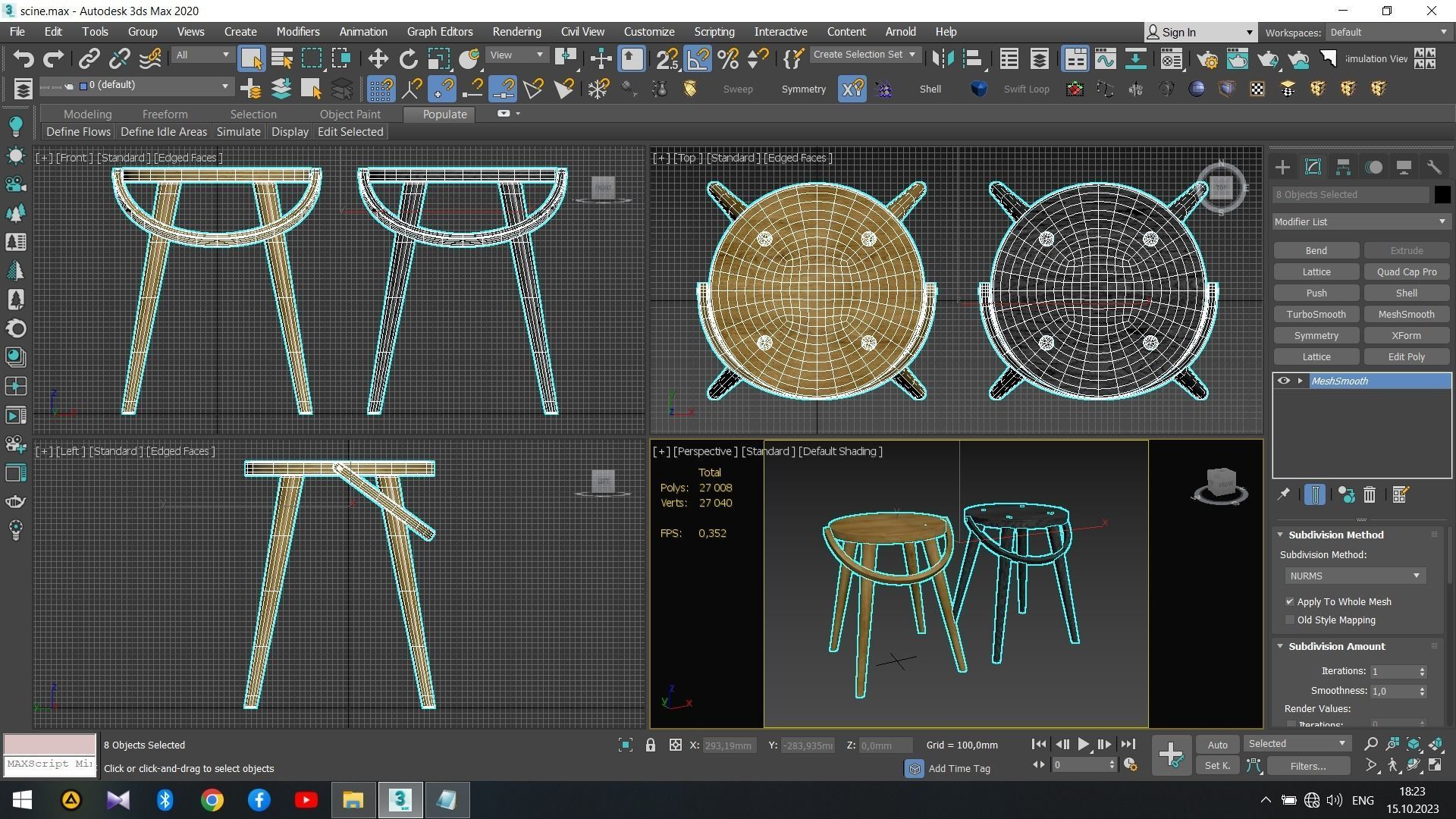 Single Bucket Stool - Chairs Low-poly 3D model_7