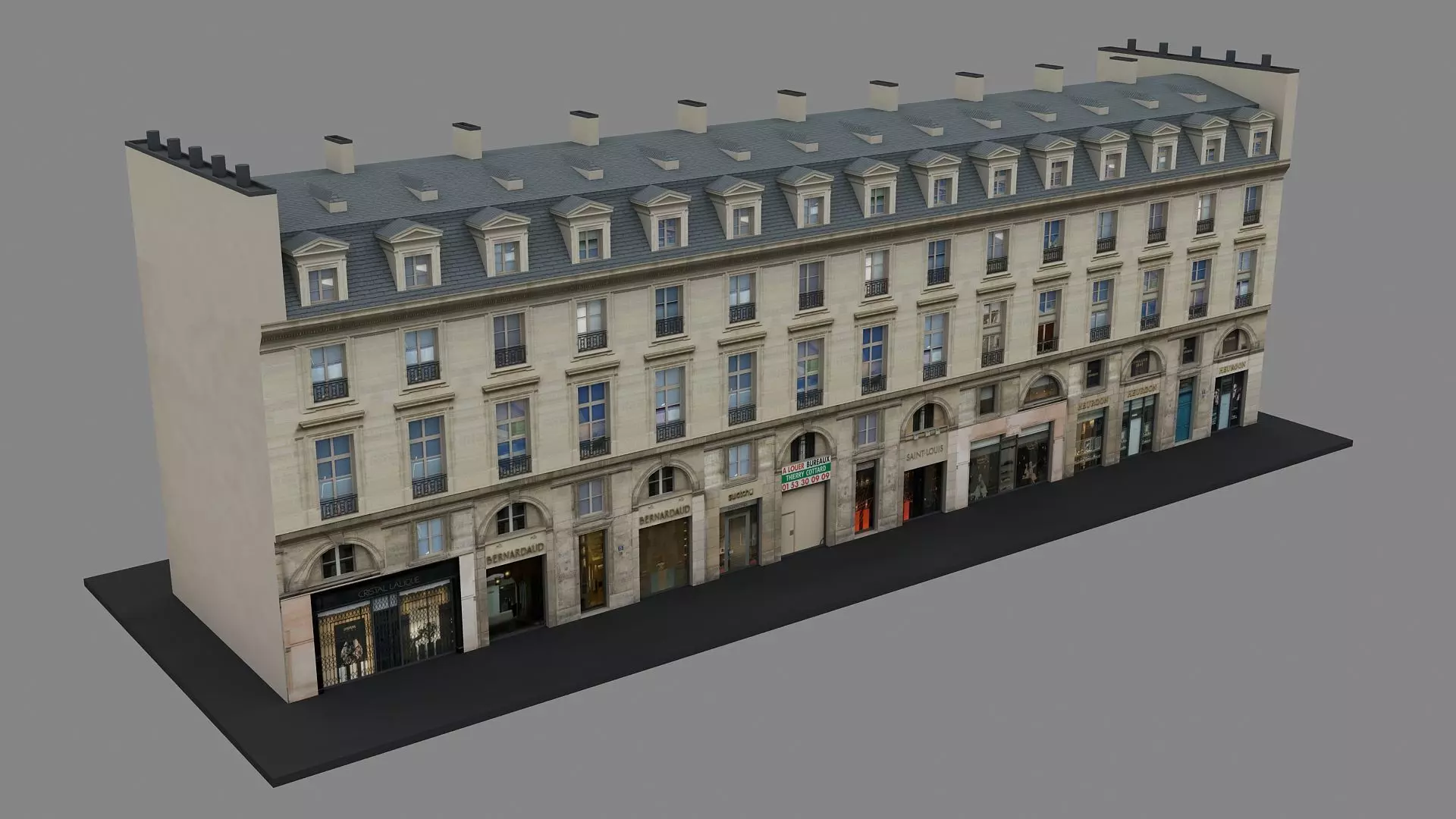 Typical Parisian Apartment Building 09 Low-poly 3D model