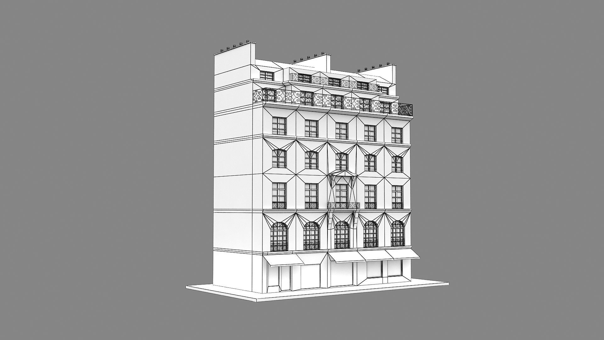 Typical Parisian Apartment Building 11 Low-poly 3D model_12