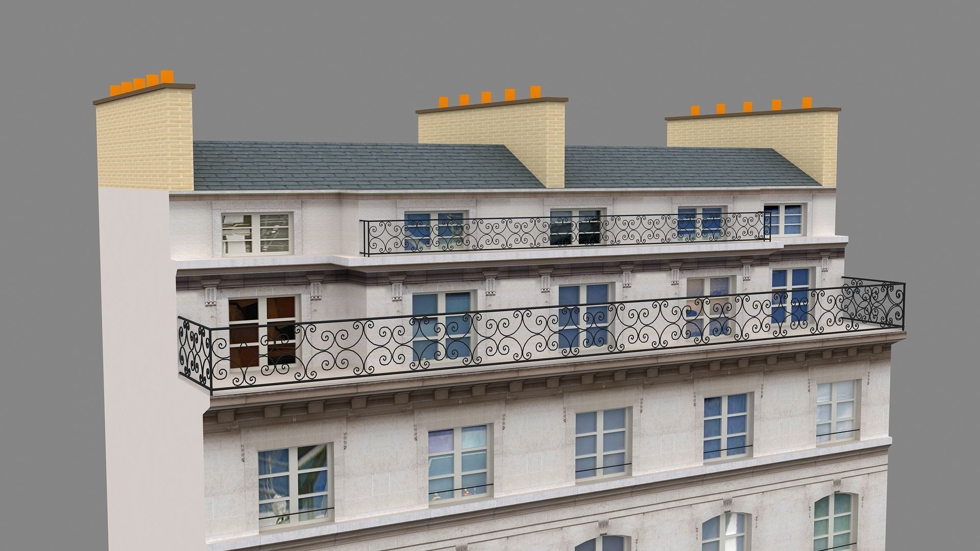 Typical Parisian Apartment Building 11 Low-poly 3D model_7